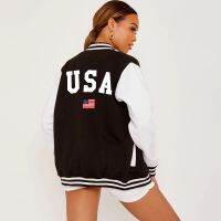 Usa Flag Street Print Jackets Women Harajuku Casual Baseball Uniform Fashion Oversize Clothingautumn Warm Fleece Woman Overcoat