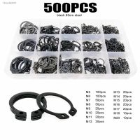 ☜○✸ 500pcs M5 to M20 Stainless Steel Black 65mn Shaft Bearing Retaining Clip Snap Ring C Type External Circlip Assortment Kit Set