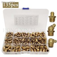 135Pcs Metric M6 M8 M10 Brass Hydraulic Grease Fitting Assortment Kit Grease Nipple Fittings Straight 45-Degree 90-Degree Angle