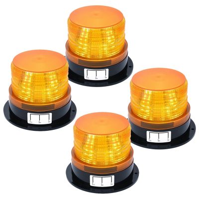 4 X Amber LED Beacon Strobe ไฟเตือนไฟกระพริบฉุกเฉินรถบรรทุก12V 24V