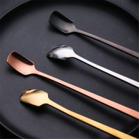 Luxury 304 Stainless Steel Spoon Sqare Breakfast Coffee Milk Tea Juice Stirring Spoon Office Household Durabl Teaspoon 15CM 1PCS Serving Utensils