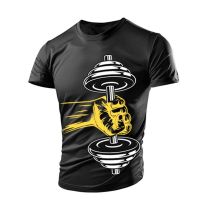 Summer Tough Guy Muscular Mens T-shirt 3D Printing Gym Dumbbell Casual Breathable Lightweight Sports Quick-drying Short-sleeved