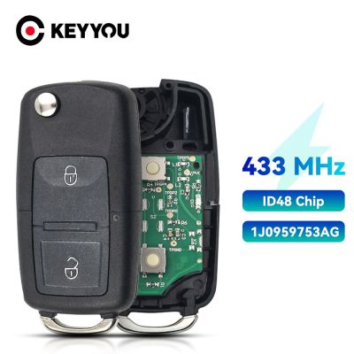 KEYYOU 2ปุ่ม1J0959753AG Kunci Remote Mobil 5FA008399-00สำหรับที่นั่ง Arosa Cordoba อิบิซาลีออนโตเลโด Vario 2002-2009ชิป ID48