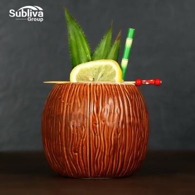 550ml Ceramic Coconut Shape Tiki Mugs Cocktail Cup Beer Beverage Mug Wine Mug Ceramic Easter Islander Tiki Mug Bar Tool