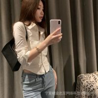 COD NINI [new season] pure style short long-sleeved shirt Korean style top womens summer single-breasted slim-fit elegant shirt design sense slimming