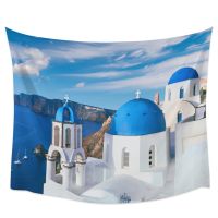 【CW】☾  Greece Santorini Roof Church Hippie Tapestry Fabric Wall Hanging Beach Room Mats Sheet Sofa Blanket