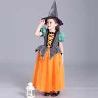 ㍿❀ ชุดแฟนซีเด็กฮาโลวีน ชุดแม่มดสีเทาส้มเขียว Little Witch Halloween Kid Costume