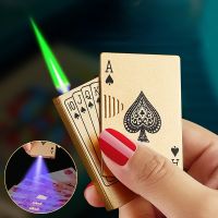 Unusual Metal Playing Cards Jet Lighter Flashlight Turbo Butane Gas Lighter Creative Windproof Outdoor Lighter Fun Toys for Men