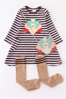 Girlymax Thanksgiving 2 Color Baby Outfits Dress Stripe Turkey Milk Silk Boutique Knee Length Match Socks &amp;Purse