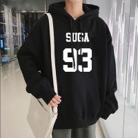 《Qinghe Yi Fang》เกาหลีบังทันบอยส์ SUGA 93จดหมาย H Oodies ผู้ชายแขนยาว U Nisex เสื้อฮาราจูกุสไตล์เกาหลีฮิปฮอปฤดูหนาว Streetwear