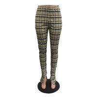 Echoine Plaid Print Vintage Long Pencil Pants for Women Skinny Bodycon Hight Waist Split Pleated Trousers Street Outfits Spring