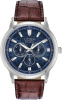 Citizen Mens Eco-Drive Corso Classic Watch in Stainless Steel with Brown Leather strap, Blue Dial (Model: BU2070-12L)