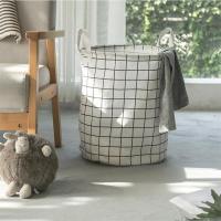 Foldable Laundry Basket Striped Lattice Kids Toys Canvas Storage Basket Home Canvas Basket Clothes Container Barrel Organizer