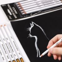 ชุดดินสอถ่านสีขาวสำหรับศิลปินมืออาชีพแบบพกพา6ชิ้นเหมาะสำหรับแบบร่างภาพวาดแรเงาบนกระดาษแข็งสีเข้ม