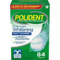 Polident Overnight Whitening Antibacterial Denture Cleanser Tablets, 84 Count