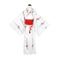 ชุดกิโมโนผู้หญิงอนิเมะยูกาตะสไตล์ญี่ปุ่นพิมพ์ลายซากุระสีแดงขาวสง่างามสำหรับผู้หญิงชุดเดรสปาร์ตี้