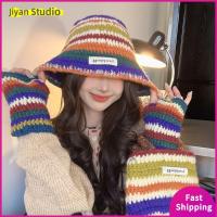 JIYAN2866 สีสันสดใส ถุงน่องหมวกแก็ป อบอุ่นและอบอุ่น เส้นใยอะคริลิค หมวกสวมหัว ลำลองแบบสบายๆ การป้องกันความเย็น หมวกถักนิตติ้ง สำหรับผู้หญิง