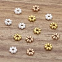 【YF】 Margarida Flor Espaçadores para Fazer Jóias Flat Bead Pulseira Acessórios Ouro e Cor Prata 2mm Buraco 6mm 100PCs