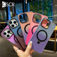 CSCR ขาตั้งโลหะไล่ระดับสีโทรศัพท์เคสสำหรับไอโฟน15 14 13 12 11 Pro Max 14 15 Plus MagSafe เคสที่จับพับเป็นขาตั้ง