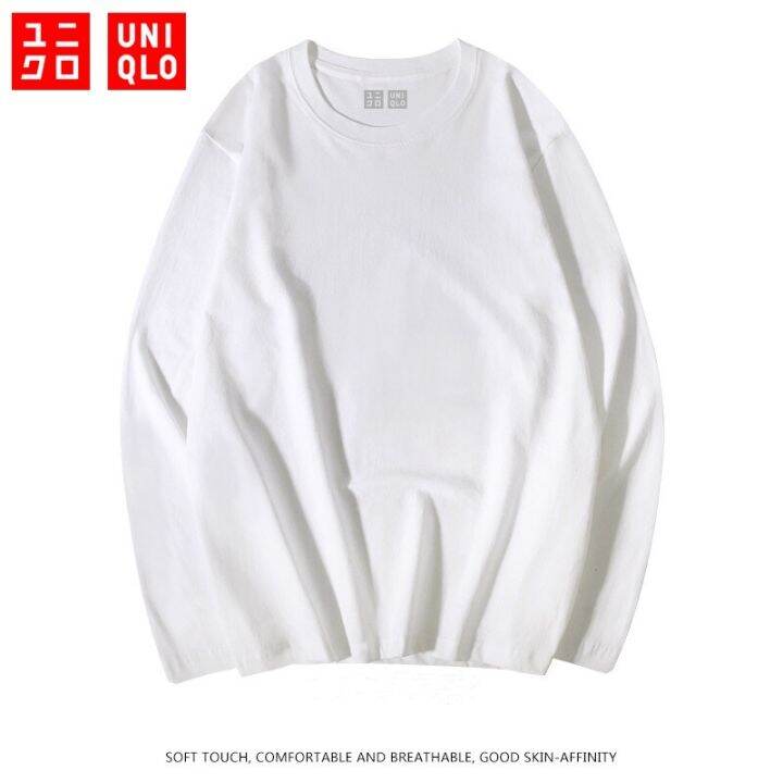 uniqlo-เสื้อกันหนาว-แขนยาว-ผ้าฝ้ายแท้-ทรงหลวม-พลัสไซซ์-สําหรับผู้ชาย-และผู้หญิง-ฤดูใบไม้ร่วงฤดูหนาวเสื้อ-bottoming