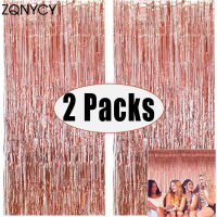 【2023】2Pack ฉากหลังปาร์ตี้ฟอยล์โลหะ Fringe Tinsel Curtain ผู้ใหญ่เด็กวันเกิดงานแต่งงานตกแต่ง Baby Shower Favor Supplies