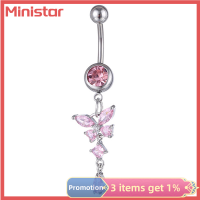 Ministar แหวนคริสตัลจี้เพทายที่เป็นประกายรูปผีเสื้อสำหรับผู้หญิงแฟชั่นน้ำหนักเบาหรูหราสะดือเล็บเครื่องประดับแบบเจาะร่างกายแบบเซ็กซี่