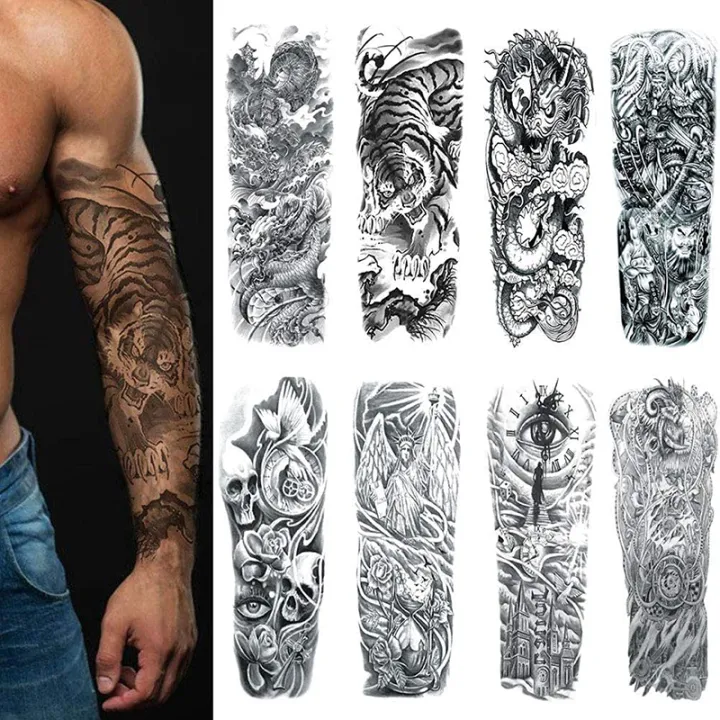 SAWU Full Arm Temporary Tattoos Sleeve For Men Women Realistic Fake Tatoos  Warrior Tiger Flower Tatoo Sticker Black Totem Maori | Lazada PH