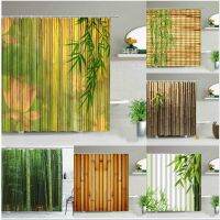 Yellow Green Bamboo Lotus Shower Curtain Bathroom Curtains Plant Flower Natural Scenery Fabric Background Wall Decor Screen Hook