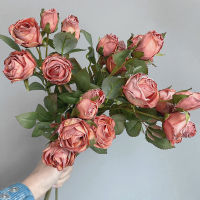 【cw】Autumn Fall Luxury Dried-looking mini roses nch with leaf artificial silk flowers indie room decor flores artificiales ！