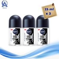 Nivea Men Black And White Roll-on 25 ml x 3. นีเวีย เมน อินวิซิเบิ้ล ฟอร์ แบล็คแอนด์ไวท์ โรลออน 25 มล. แพ็ค 3 ขวด