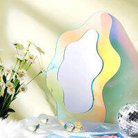 Wavy กระจกอะคริลิค Rainbow ไม่สม่ำเสมอ Aesthetic ดอกไม้ตกแต่งผนังกระจกตารางยืน Make-Up Mirror Room Home Decoration