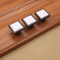 White Ceramic Knobs Square Black Dresser Pulls Handle Drawer Knob Kids Cupboard Knobs Kitchen Cabinet Handle Furniture Hardware