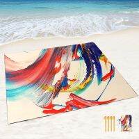 Beach Blanket Sandproof Waterproof Beautiful Ink Painting Beach Mat Portable Quick Drying Soft Picnic Blankets for Beach Camping Sleeping Pads