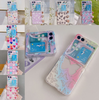 สำหรับโทรศัพท์ Samsung Galaxy Z Z พับ5ได้เคสป้องกันหน้าจอ Flip5 Z เคสป้องกันการลื่นพับ Z-flip5ฝาครอบที่มีสีสันรักผีเสื้อ