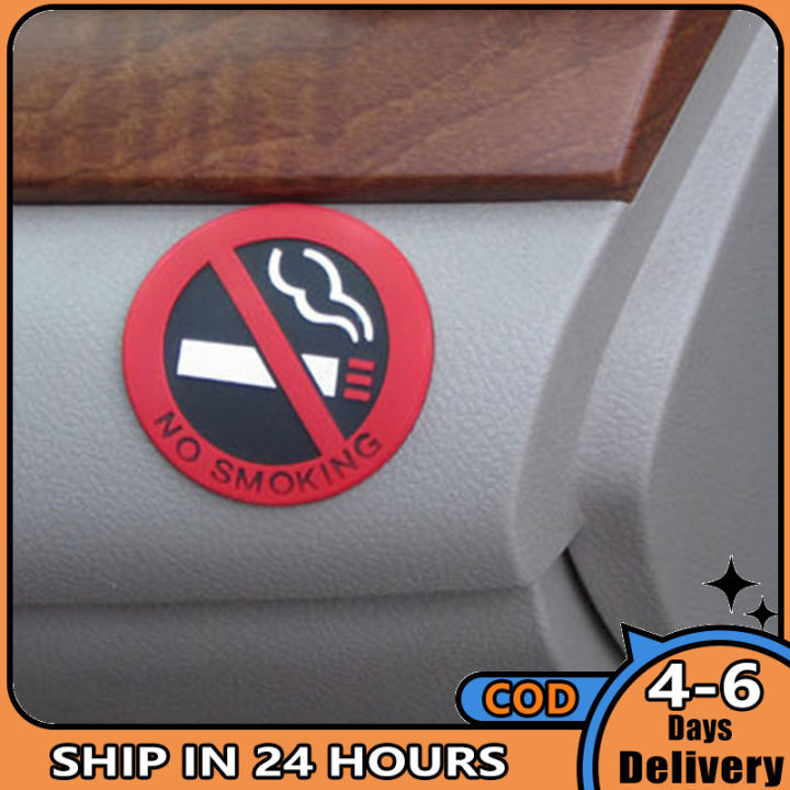 am-สติ๊กเกอร์ไวนิลห้ามสูบบุหรี่สติกเกอร์รถมีสไตล์ทรงกลมสีแดง