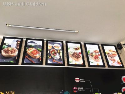 ☆ 6 Pces ขนาด40X60ซม. สแนป Quadro De Alumínio Preto Led Iluminado เมนู Painéis Para Restaurante Exção