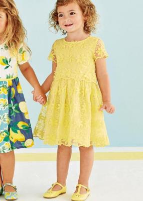 Toddler Summer Infant Baby Girls Dresses Short-Sleeve Lace Flower Princess Dress Children Clothes Yellow Party Dress Vestidos