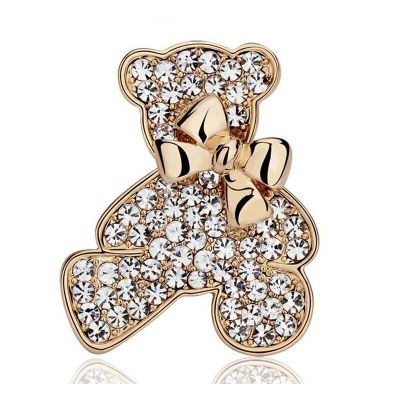 Trendy Crystal Gold Color Animal Bear Brooches For Women Sweater Pins With Rhinestone Xmas Jewelry Gifts