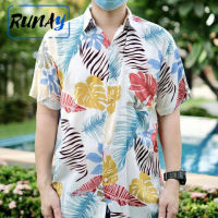 RUNAY เสื้อเชิ้ต เสื้อฮาวายหญิง เสื้อฮาวายชาย เสื้อแขนสั้น ผู้หญิงผู้ชายใส่ได้ ผ้าบางใส่สบาย ลายใบไม้ พร้อมส่ง เสื้อสงกรานต์2023