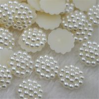 50Pcs/lot 13mm Beige Imitation Pearls Half Round Flatback Flower Beads Wedding Cards Embellishments DIY Decoration Beads