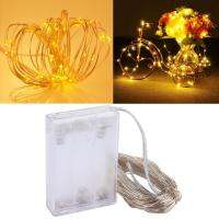 SmartPhonemall 10m IP65 Waterproof Silver Wire String Light, 100 LEDs SMD 06033 x AA Batteries Box Fairy Lamp Decorative Light, DC 5V(Warm White)