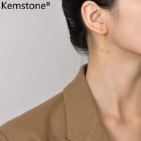 Kemstone เครื่องประดับต่างหูแบบห้อยลูกปัดชุบทองสแตนเลสสำหรับผู้หญิง