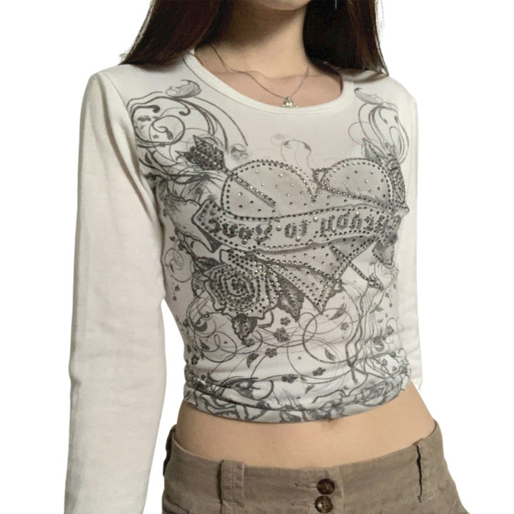 soul-การเต้นการ์ตูน-y2k-เสื้อยืดคอกลมแขนยาวลายกราฟิก-love-เสื้อสวมศีรษะสไตล์ฮาราจูกุสำหรับผู้หญิงเสื้อยืดลำลองสีขาวไซส์-s-m-l-สำหรับฤดูใบไม้ร่วง