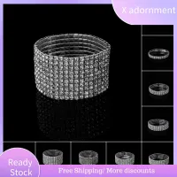 X ADORNMENT 1-10 Rows แฟชั่น เครื่องประดับ เจ้าสาว ผู้หญิง สร้อยข้อมือยืด คริสตัล ไรน์สโตน สายรัดข้อมือ กำไลยางยืด