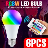 6PCS E27 หลอดไฟ LED RGB Lamp 220V Light Dimmable Smart Control RGBW Lamp 5W 10W 15W Lampada RGB Magic Bulb Home Decor 16 สี★