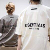 FOG Fear Of God Essentials 3D สามมิติอีพ็อกซี่เส้นคู่สบายแขนสั้นชายหญิงรุ่นเดียวกัน T เสื้อ