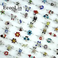 30Pcs Multicolor Acrylic Lovely Silver Plated Adjustable Rings For Women and Girls Fashion Wholesale Cheap Jewelry Lots LR053