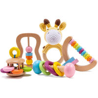 6pcsset Montessori Rattles For Baby Newborn Gift Educational Wooden Rattle Baby Toy Set Montessori Baby Toys 0 12 Months
