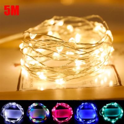 ▣ 5M LED Copper Wire String Lights Battery Powered Garland Fairy Lighting Strings for Holiday Christmas Wedding Party Decoration