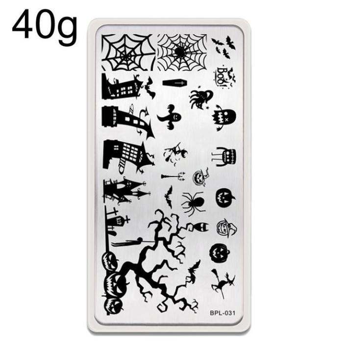 halloween-series-nail-art-templates-skull-bat-castle-wizard-doodle-style-printing-stencil-transfer-steel-plate-template-convenient